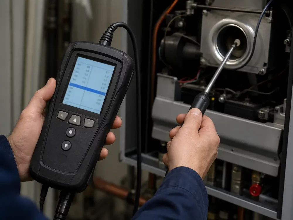 Contrôle d'une installation chaudière gaz belgique par un technicien.